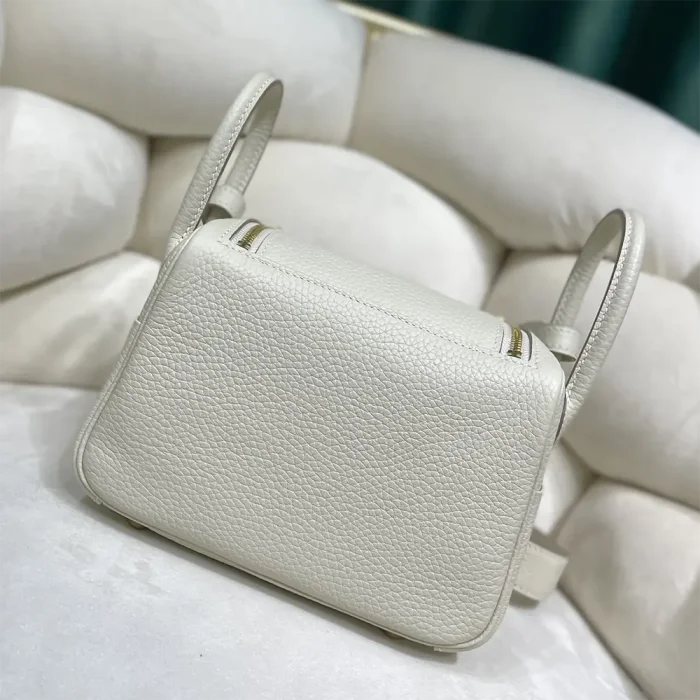 Hermes Women Lindy Mini 19 in Clemence Leather-White/Gold