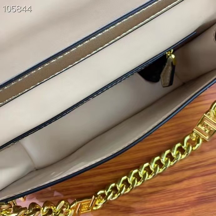 Fendi Women FF Baguette Brooch Fendace Bag Gold Perforated Leather