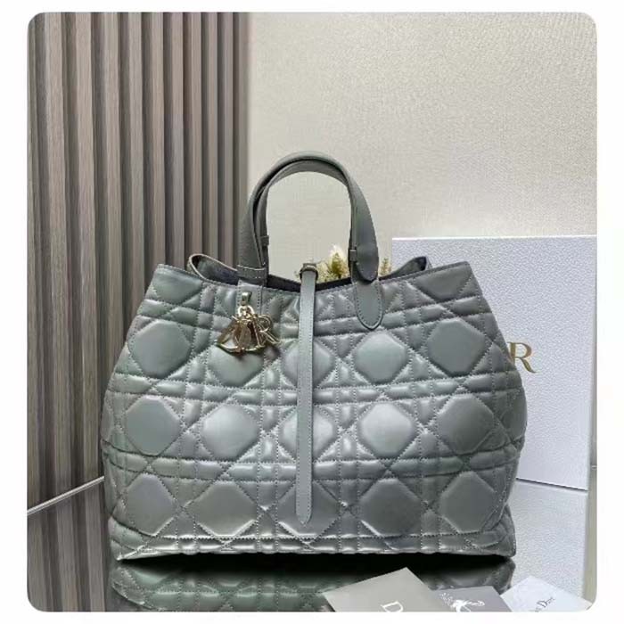 Dior Women CD Large Dior Toujours Bag Stone Gray Macrocannage Calfskin Reference: M2820OSHJ_M41G