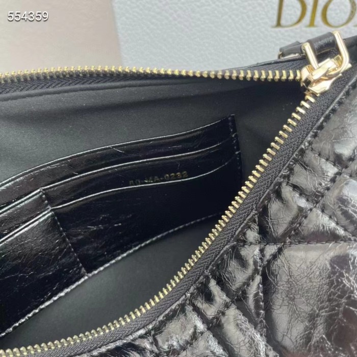 Dior Women CD Diorstar Hobo Bag Chain Black Macrocannage Crinkled Calfskin Reference: S3202UNIO_M900