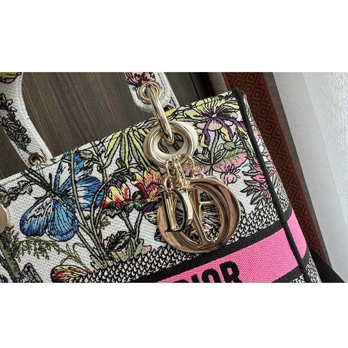 Dior CD Women Medium Lady D-Lite Bag White Multicolor Mexico Millefiori Embroidery