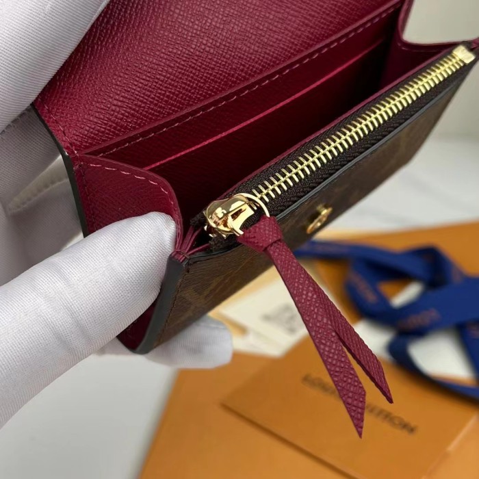 Louis Vuitton LV Unisex Rosalie Coin Purse Fuchsia Pink Monogram Coated Canvas Grained Cowhide Leather