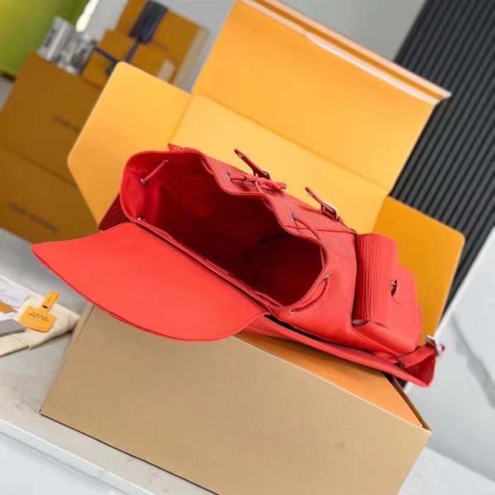 Louis Vuitton LV Unisex Christopher MM Backpack Vermillion Red Epi XL Grained Leather Cowhide