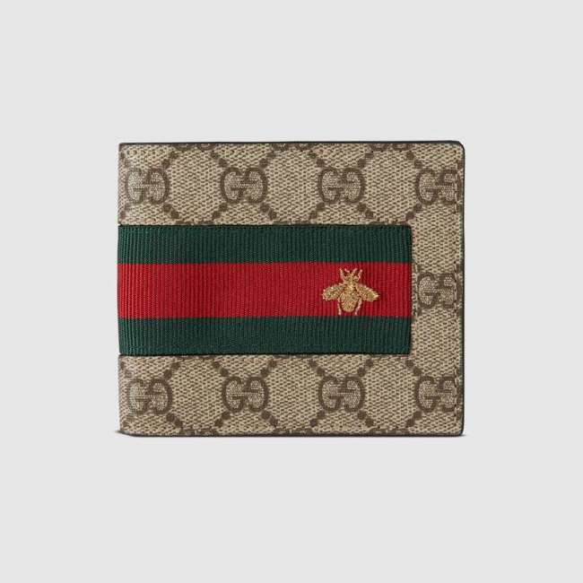Gucci GG Men Web GG Supreme Wallet in Beige/Ebony GG Supreme Canvas