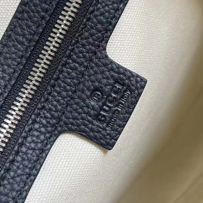 Gucci Unisex Jumbo GG Briefcase Black Leather Cotton Linen Lining Medium Size