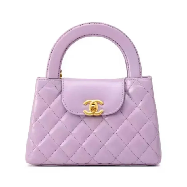 Chanel Women CC Mini Kelly Shopping Bag Shiny Aged Calfskin-Light Purple