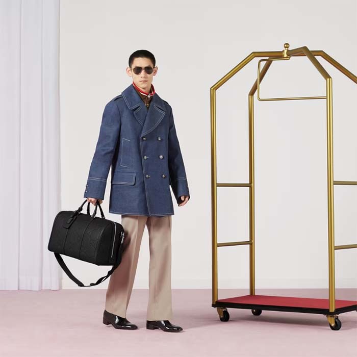 Gucci GG Unisex Jumbo GG Small Duffle Bag Black Leather Zip Closure