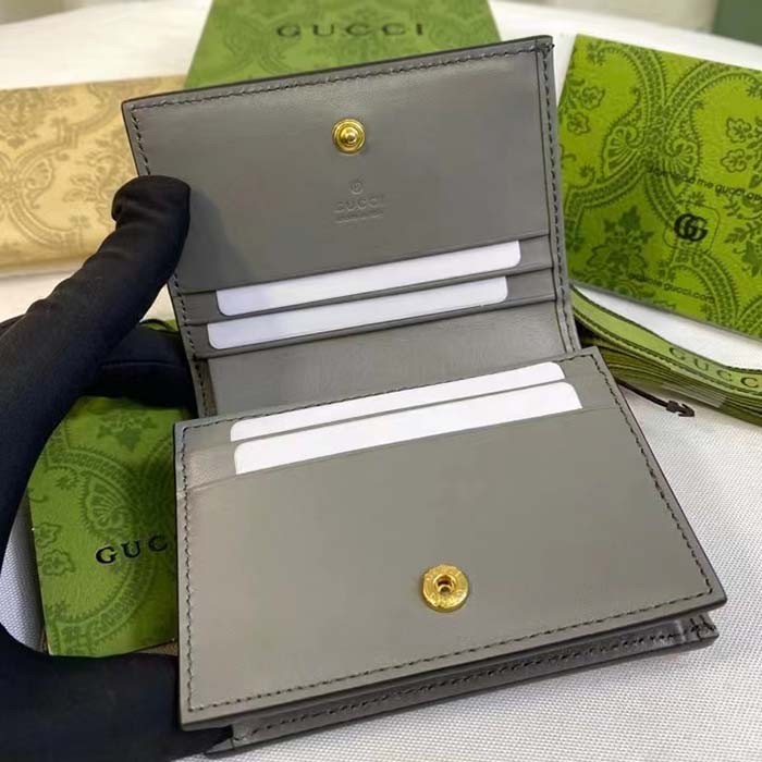 Gucci Unisex GG Marmont Card Case Wallet Grey GG Matelassé Leather Double G