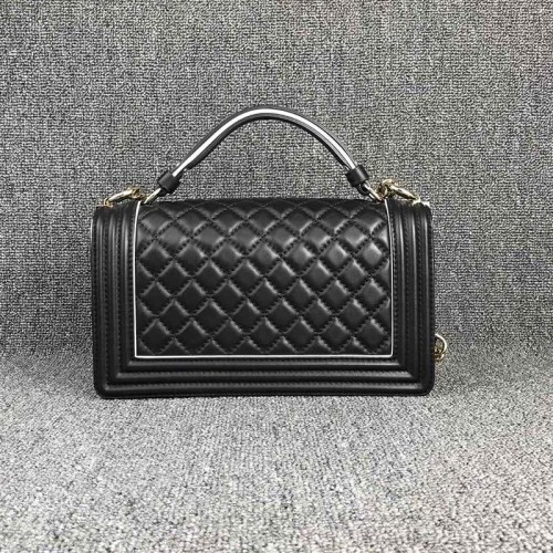 Chanel Women Leboy Flap Bag in Diamond Pattern Calfskin Leather with Top Handle-Black