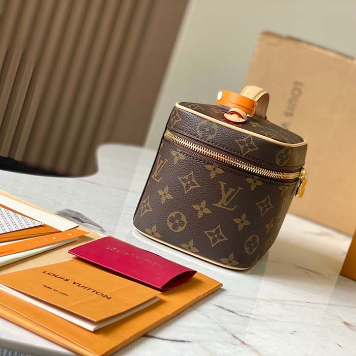 Louis Vuitton LV Unisex Nice Mini Toiletry Pouch Monogram Coated Canvas Natural Cowhide Leather