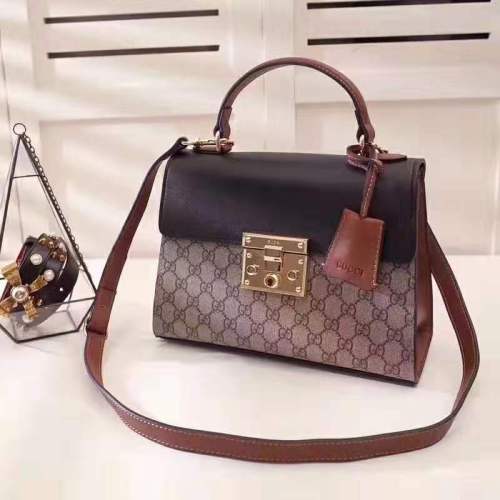 Gucci GG Women GG Padlock Small GG Top Handle Bag in Beige GG Supreme Canvas