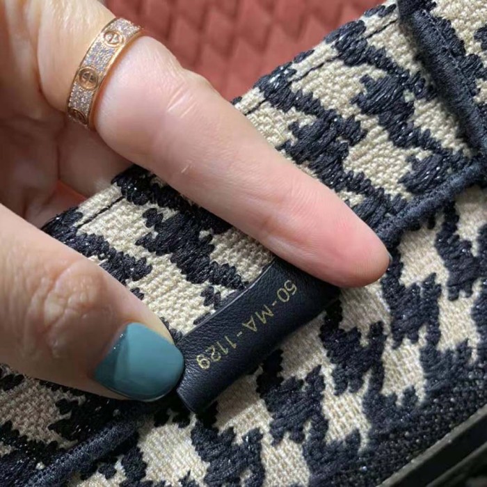 Dior Women Small Dior Book Tote Black Houndstooth Embroidery
