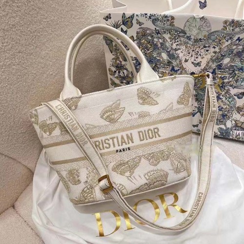 Dior Women CD Hat Basket Bag White Gold-One Gradient Butterflies Embroidery