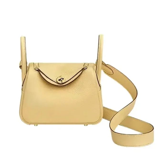 Hermes Women Lindy Mini 19 in Clemence Leather-Yellow/Gold