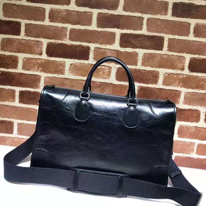 Gucci GG Men Medium Soft Leather Duffle in Black Soft Leather