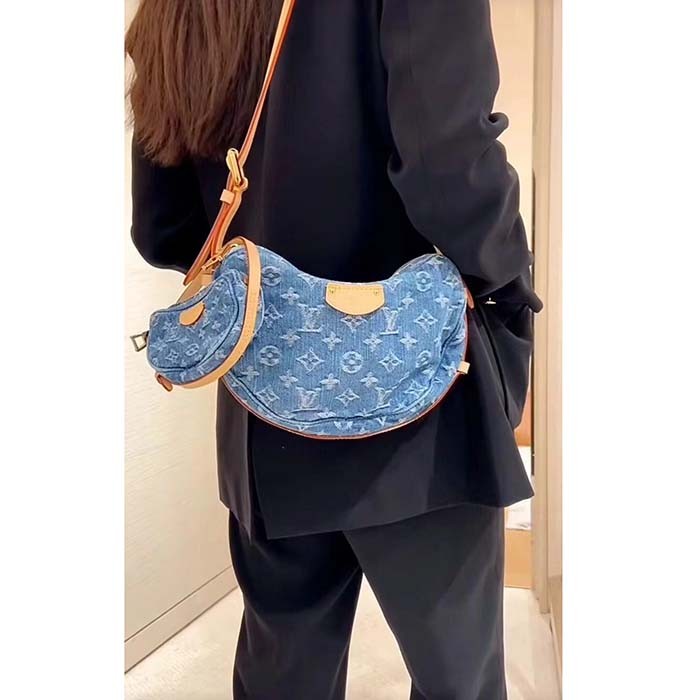 Louis Vuitton LV Unisex Croissant MM Denim Blue GOTS Certified Cotton Monogram Denim