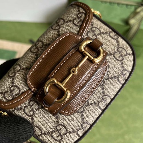 Gucci Women Gucci Horsebit 1955 Strap Wallet Beige Ebony GG Supreme Canvas