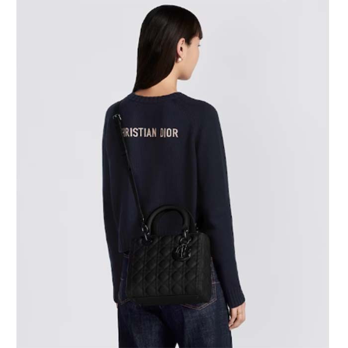 Dior Women CD Medium Lady Dior Bag Black Ultramatte Cannage Calfskin