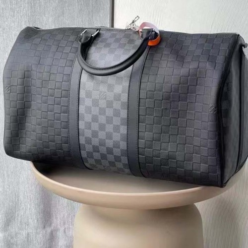 Louis Vuitton LV Unisex Keepall Bandoulière 50 Travel Bag Black Graphite Damier Infini Cowhide