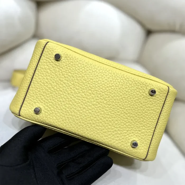 Hermes Women Lindy Mini 19 in Clemence Leather-Yellow/Silver
