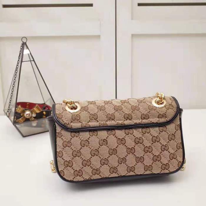 Gucci GG Women GG Marmont Mini Bag in Beige/Ebony Original GG Canvas