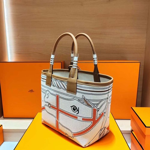 Hermes Unisex Steeple 25 Cais Ecru Tote Bag-Brown H083877CKAA