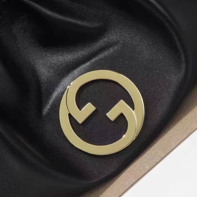 Gucci Unisex GG Gucci Blondie Large Tote Bag Black Leather Round Interlocking G Magnetic Closure