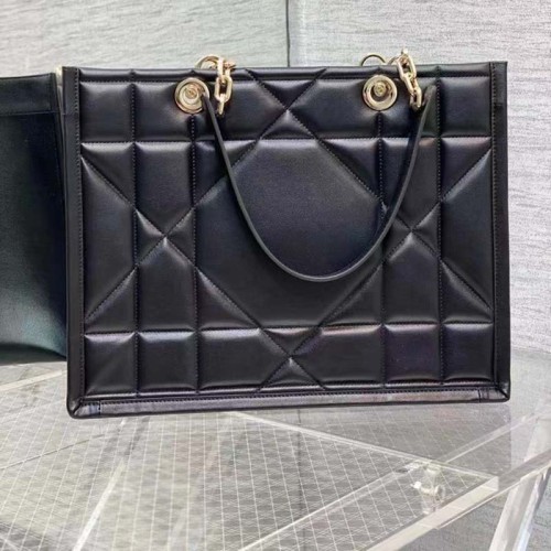 Dior Women CD Medium Dior Essential Tote Bag Black Archicannage Calfskin