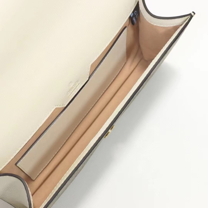 Gucci Women Horsebit 1955 Small Bag Beige Ebony GG Supreme Canvas White Leather