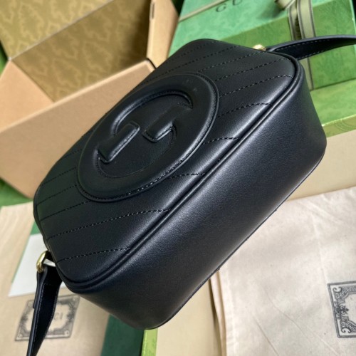 Gucci Women GG Blondie Small Shoulder Bag Black Leather Round Interlocking G