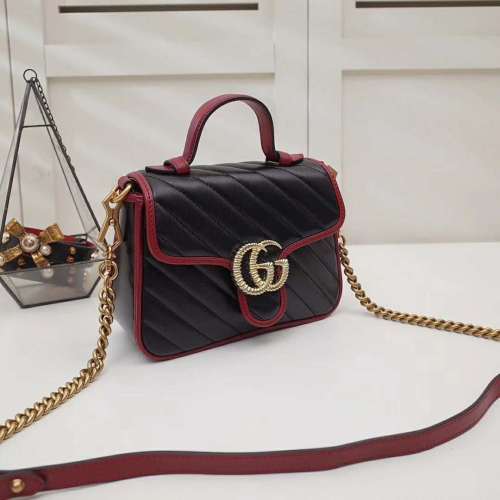 Gucci GG Women GG Marmont Mini Top Handle Bag in Black Diagonal Matelassé Leather
