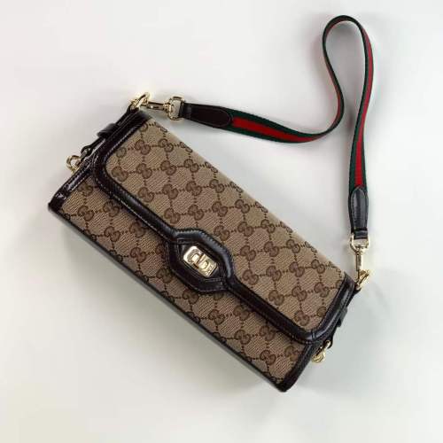 Gucci Unisex Luce Small Shoulder Bag Beige Ebony Original GG Canvas