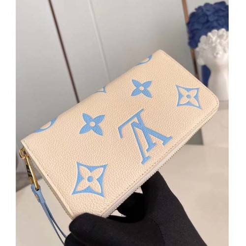 Louis Vuitton LV Unisex Zippy Wallet Blue Monogram Embossed Grained Cowhide Leather M83308