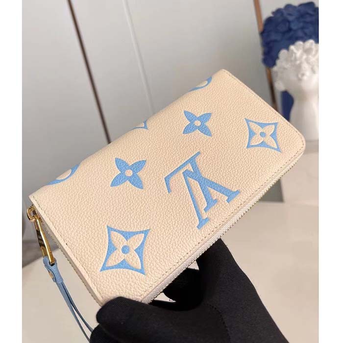 Louis Vuitton LV Unisex Zippy Wallet Blue Monogram Embossed Grained Cowhide Leather M83308
