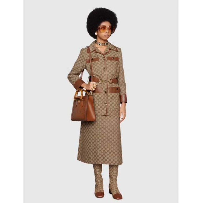 Gucci Women GG Diana Small Tote Bag Double G Brown Leather