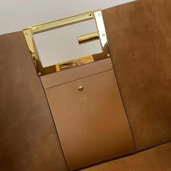 Fendi Women Way Medium Made of Camellia-Colored Leather Bag-Brown