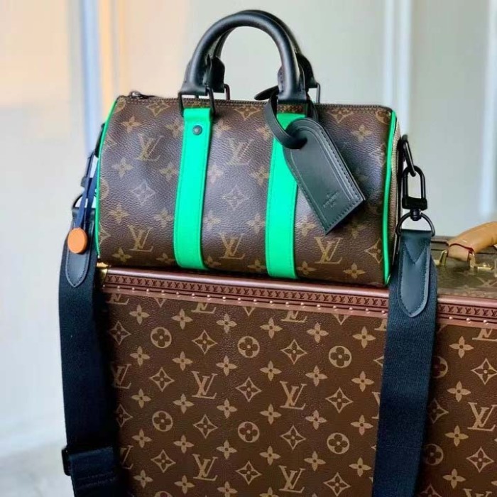 Louis Vuitton LV Unisex Keepall Bandoulière 25 Brown Green Monogram Macassar Coated Canvas