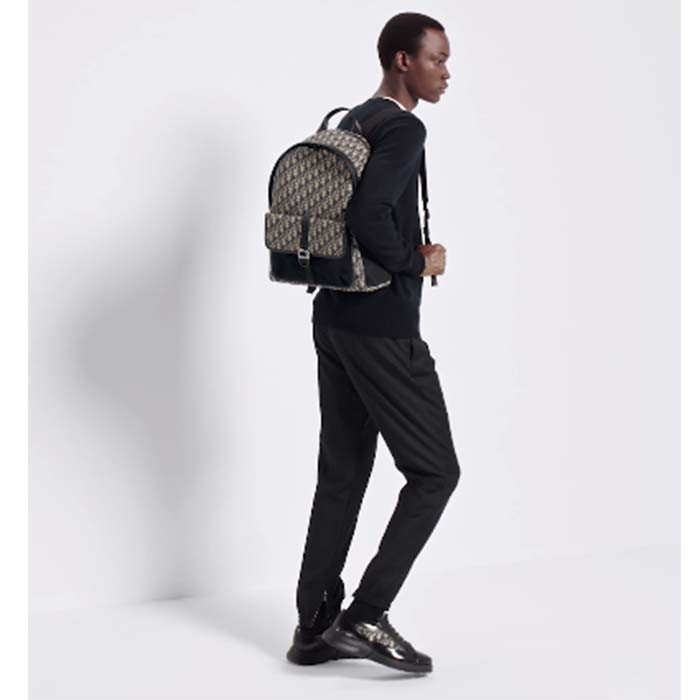 Dior Unisex CD Dior 8 Backpack Beige Black Dior Oblique Jacquard