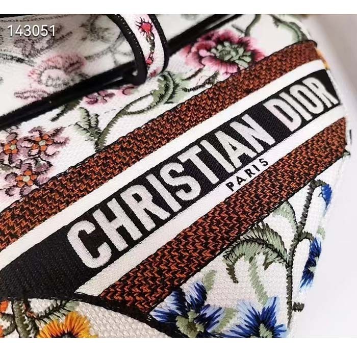 Dior Women CD Saddle Bag White Multicolor Dior Petites Fleurs Embroidery