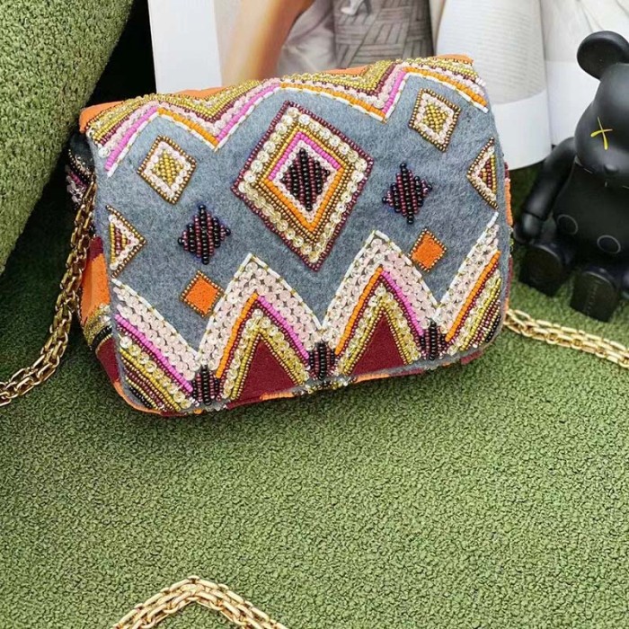 Chanel Women CC Only 1 Bag Set Of 4 Minis Bags Blue Lambskin Sequins Glass Pearls