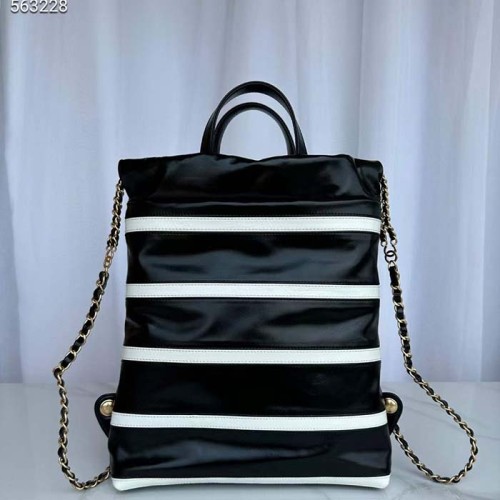 Chanel Women CC 22 Backpack Shiny Calfskin Gold-Tone Metal Black White