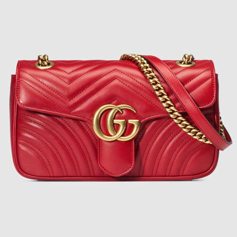 Gucci GG Marmont Small Chain Shoulder Bag in Matelassé Chevron Leather