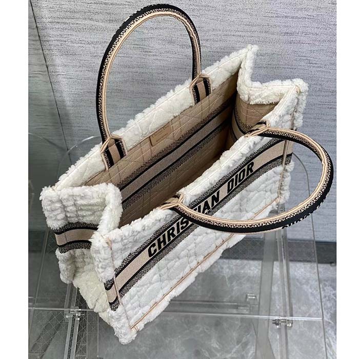 Dior Women CD Medium Book Tote Ice Cannage Shearling Christian Dior Paris Signature