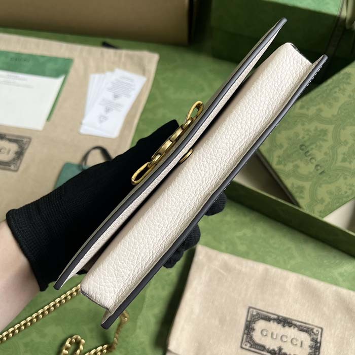 Gucci Women GG Chain Wallet Interlocking G Python Bow Light Pink Leather