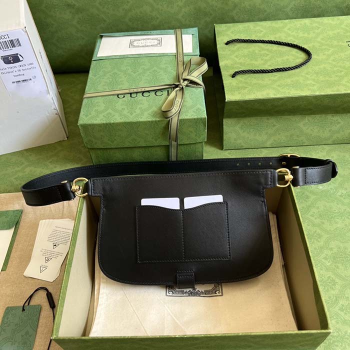 Gucci GG Women Blondie Belt Bag Black Leather Round Interlocking G