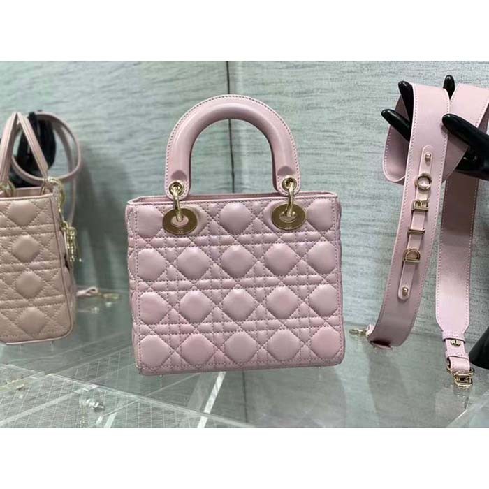 Dior Women Small Lady Dior Bag Melocoton Pink Pearlescent Cannage Lambskin