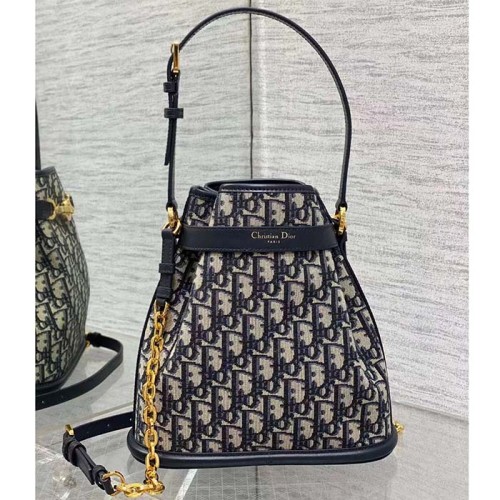 Dior Women CD Medium C'est Dior Bag Blue Dior Oblique Jacquard