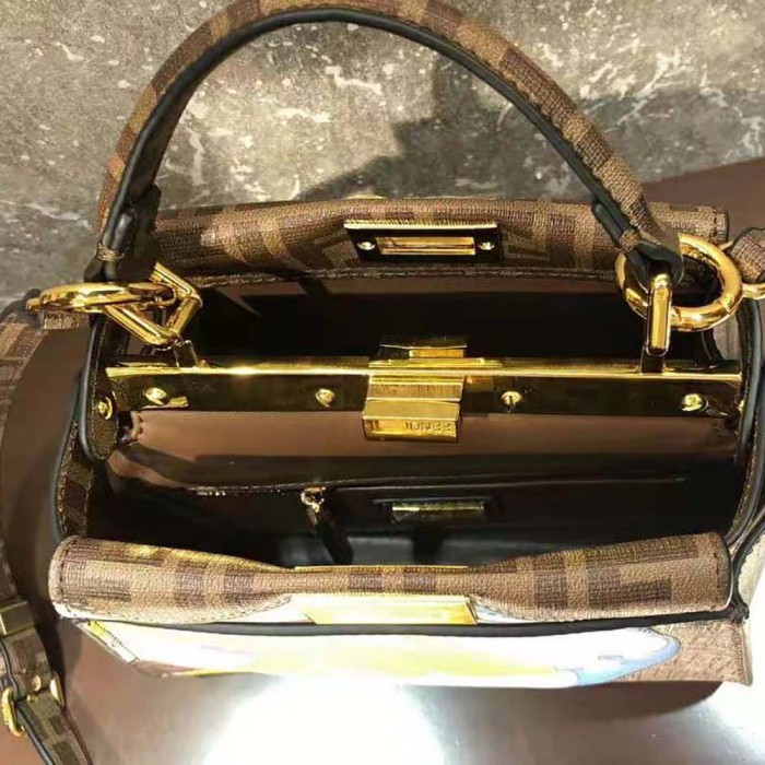Fendi Women Peekaboo Iconic Mini FF Glazed Fabric Bag with Inlay