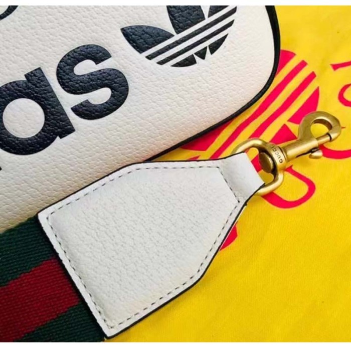 Gucci Unisex GG Adidas x Gucci Small Shoulder Bag White Leather Green Red Web