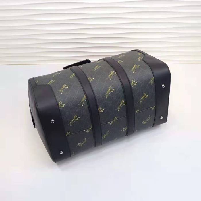 Gucci GG Men Gucci Bestiary Carry-On Duffle with Tigers in Black/Grey Soft GG Supreme
